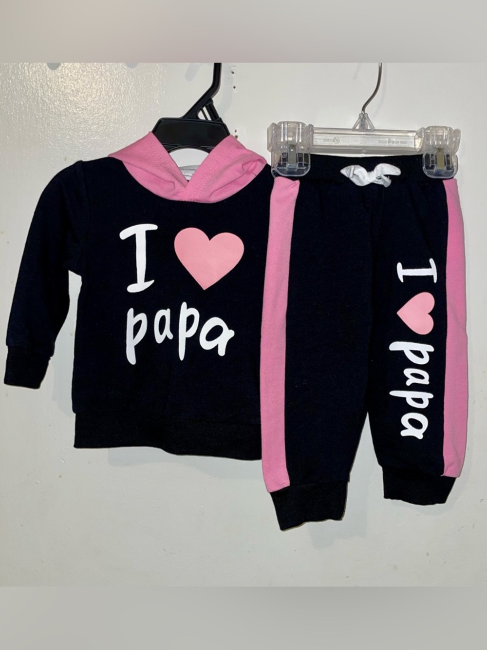 I Heart Papa Black & Pink Hoodie Set